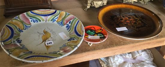 Two Poole pottery dishes and a Spanish Majolica dish